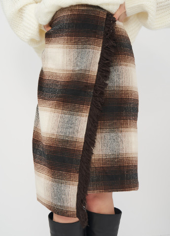 Бежевая в клетку юбка шерсть бленд H&M