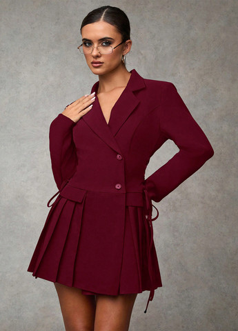 Бордова кежуал сукня сукня-жакет, плісована SHEIN однотонна