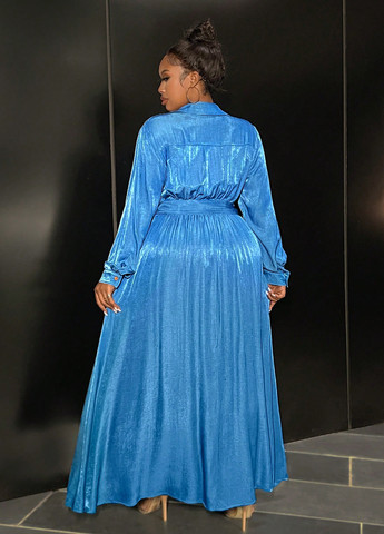 Голубое кэжуал платье а-силуэт, рубашка SHEIN однотонное