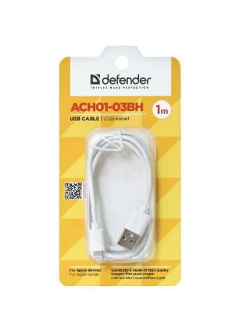 Дата кабель (87479) Defender USB 2.0 AM to Lightning 1.0m ACH01-03BH white (239382939)