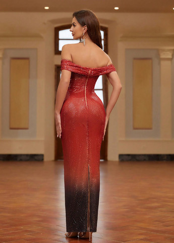 Темно-червона вечірня сукня годе, з відкритими плечима SHEIN з градієнтом