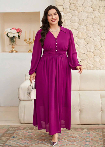 Фуксиновое (цвета Фуксия) кэжуал платье а-силуэт SHEIN однотонное