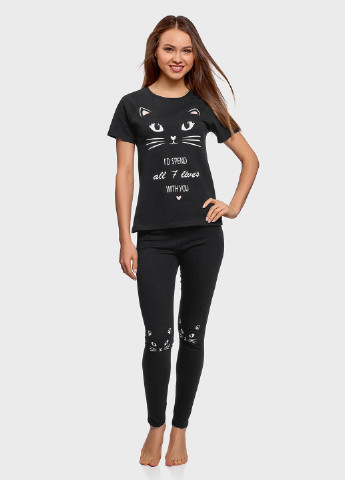 Чорна всесезон піжама (футболка, легінси) Oodji