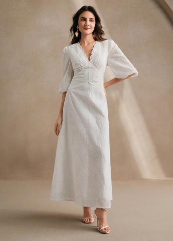 Белое кэжуал платье а-силуэт SHEIN однотонное