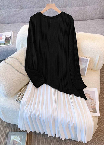 Черно-белое кэжуал платье плиссированное SHEIN колор блок