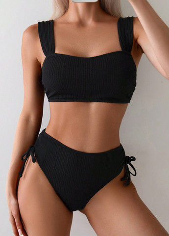 Чорний літній купальник (ліф, трусики) топ, роздільний SHEIN