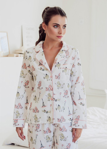 Белая всесезон пижама (рубашка, брюки) реглан + брюки Forly