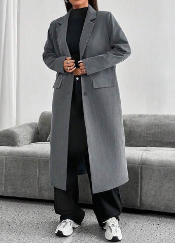 Сіре демісезонне Пальто однобортне SHEIN