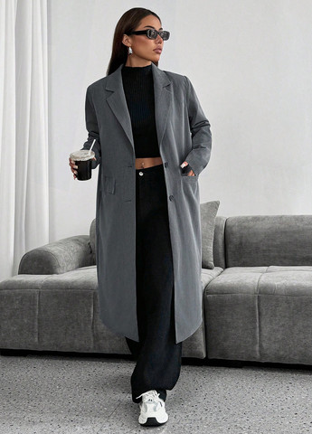 Сіре демісезонне Пальто однобортне SHEIN