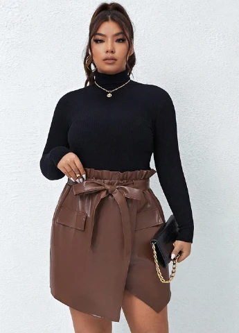 Коричневая кэжуал однотонная юбка SHEIN