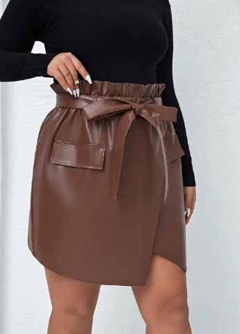 Коричневая кэжуал однотонная юбка SHEIN