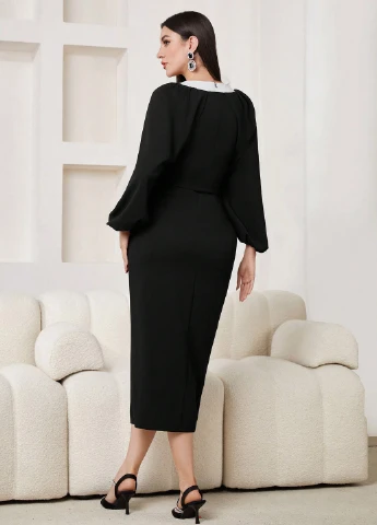 Черное коктейльное, деловое платье платье-жакет SHEIN однотонное