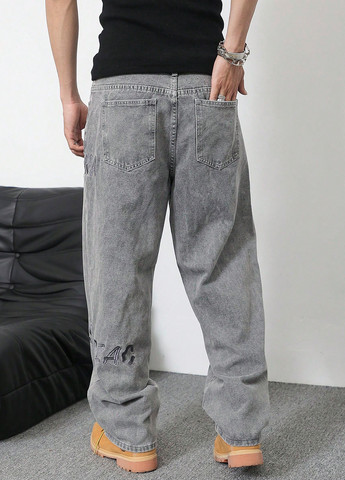 Светло-серые демисезонные прямые джинсы SHEIN