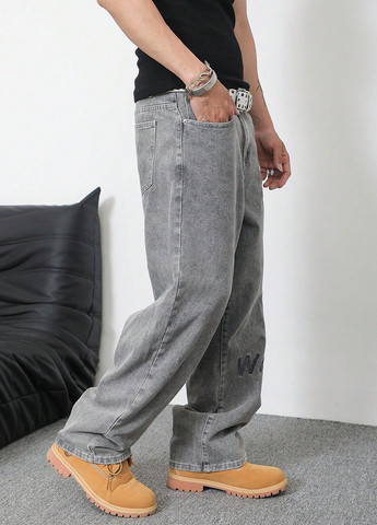 Светло-серые демисезонные прямые джинсы SHEIN