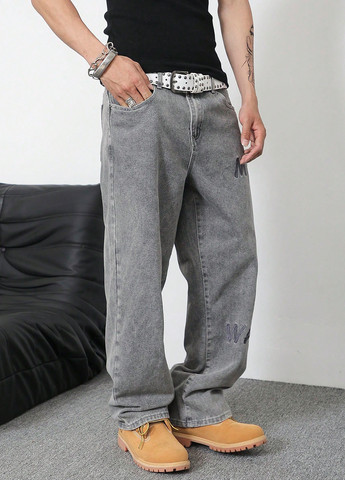 Светло-серые демисезонные прямые джинсы SHEIN