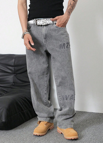 Светло-серые демисезонные прямые джинсы SHEIN