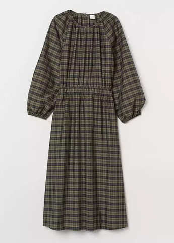 Коричневое кэжуал платье а-силуэт H&M с геометрическим узором