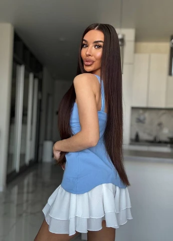 Блакитна кежуал сукня кльош Fashion колор блок