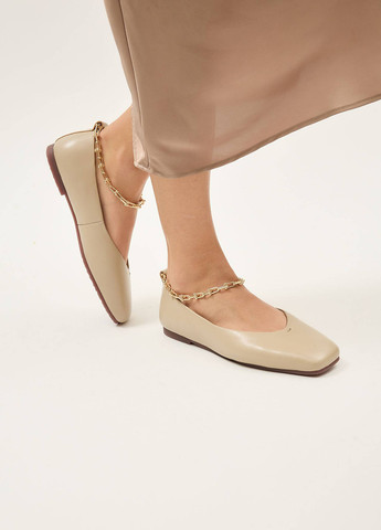 Женские балетки Anna Lucci | бежевые однотонные цепочки натуральная кожа (347644757)