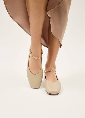 Женские балетки Anna Lucci | бежевые однотонные цепочки натуральная кожа (347644757)