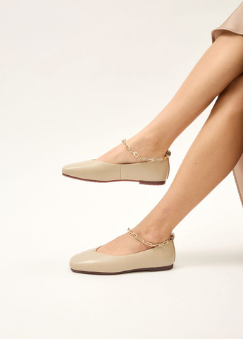 Женские балетки Anna Lucci | бежевые однотонные цепочки натуральная кожа (347644757)