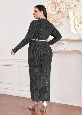 Чорна святковий, вечірня сукня футляр SHEIN в смужку