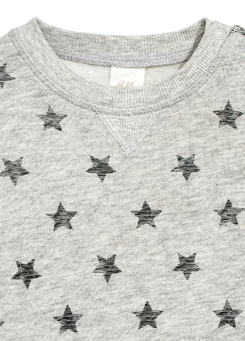 H&M світшот зірки світло-сірий кежуал бавовна, трикотаж