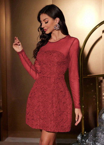 Темно-червона святковий сукня SHEIN однотонна