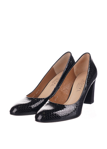 Черные женские кэжуал туфли с тиснением на высоком каблуке - фото