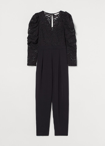 Комбинезон H&M комбинезон-брюки однотонный чёрный кэжуал кружево, полиэстер