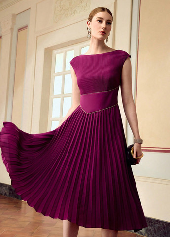 Фуксиновое (цвета Фуксия) праздничный, вечернее платье клеш SHEIN однотонное