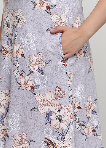 Сіра домашній сукня кльош Трикомир з квітковим принтом