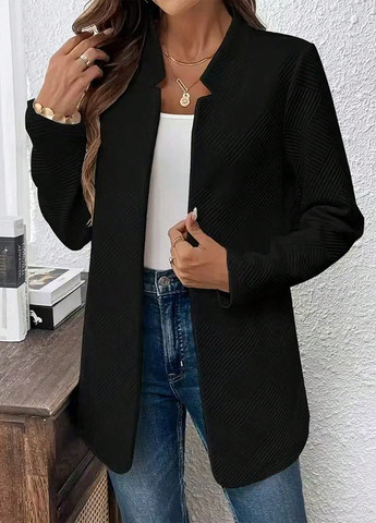 Черный женский жакет SHEIN однотонный - демисезонный