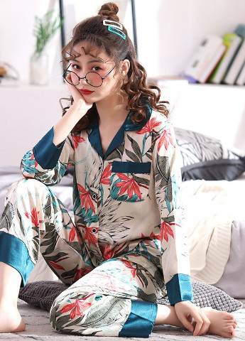 Бирюзовая всесезон пижама женская radiance рубашка + брюки Berni Fashion 56486