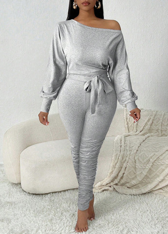 Комбинезон SHEIN меланж светло-серый домашний полиэстер