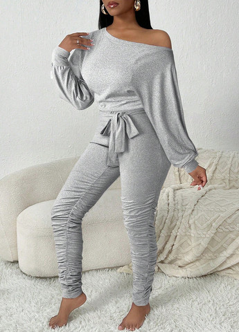 Комбинезон SHEIN меланж светло-серый домашний полиэстер