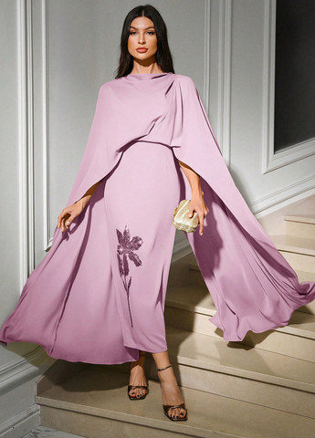 Лиловое вечернее платье силуэтная, платье-кейп SHEIN однотонное