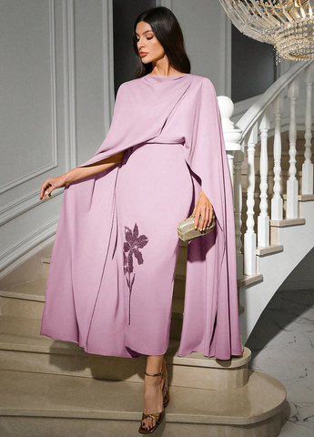 Лиловое вечернее платье силуэтная, платье-кейп SHEIN однотонное