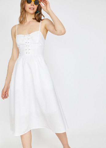 Белое кэжуал платье клеш KOTON однотонное