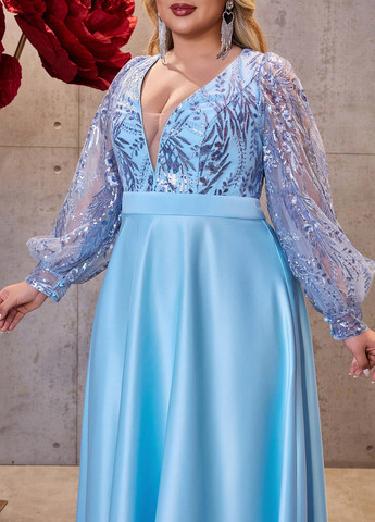 Блакитна святковий, вечірня сукня кльош, а-силует SHEIN однотонна