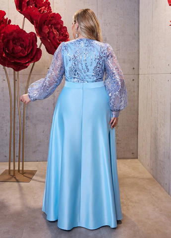 Блакитна святковий, вечірня сукня кльош, а-силует SHEIN однотонна