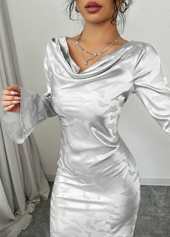 Сріблястий вечірня, кежуал сукня годе SHEIN метелики