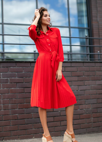 Красное кэжуал красное платье из плиссированного шифона SL.IRA однотонное