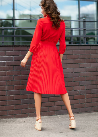 Красное кэжуал красное платье из плиссированного шифона SL.IRA однотонное