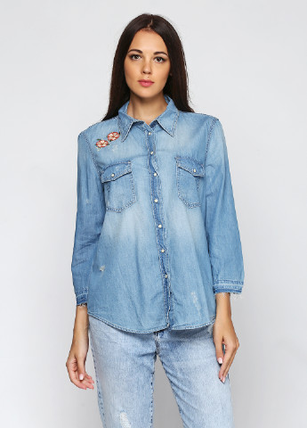 Голубой джинсовая рубашка с рисунком Zara
