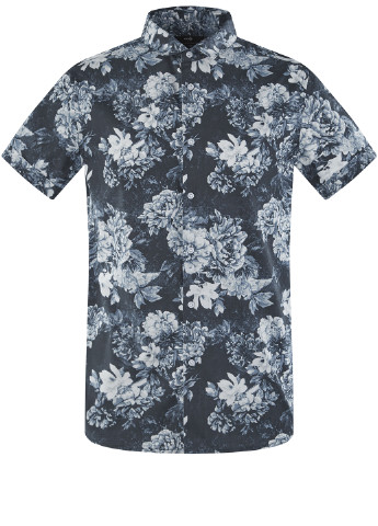 Темно-синяя кэжуал рубашка с цветами Oodji с коротким рукавом