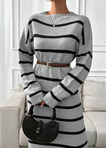 Світло-сіра кежуал сукня сукня светр SHEIN в смужку