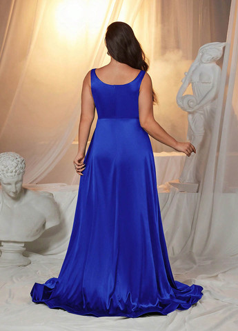 Синее праздничный, вечернее платье со шлейфом SHEIN однотонное