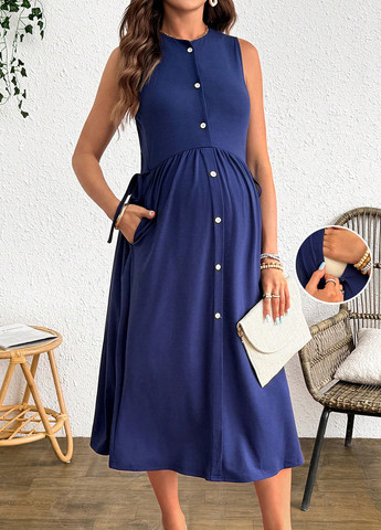 Темно-синее кэжуал платье для беременных и кормящих SHEIN однотонное