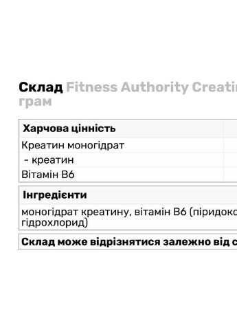 Креатин Creatine Monohydrate 300g (Natural) Fitness Authority (254798049)
